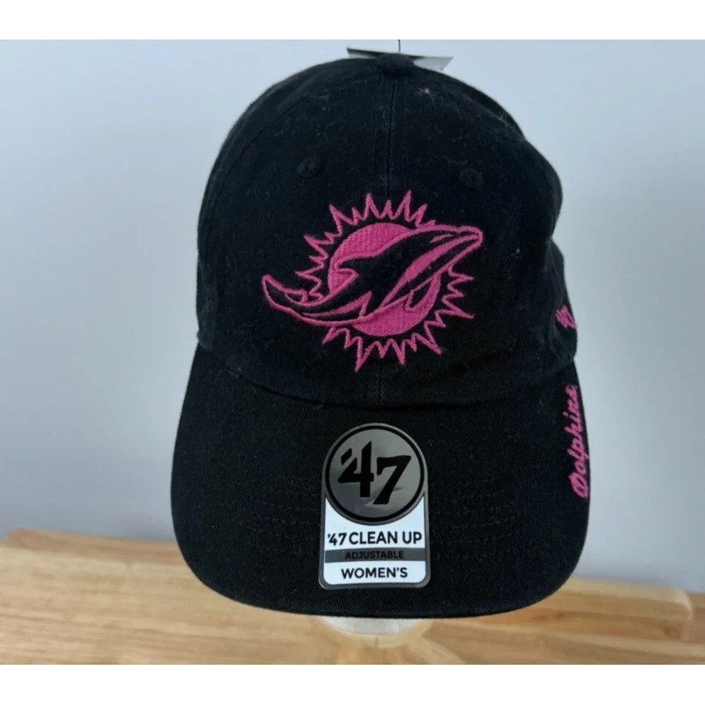 Miami Dolphins NFL 47 Clean Up Womens Hat Black Embroidered Pink Adjustable NEW